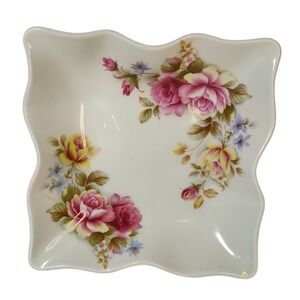 Antique Limoges Candy Dish France Porcelain Floral Rose Wavy Trinket Square‎ 6in